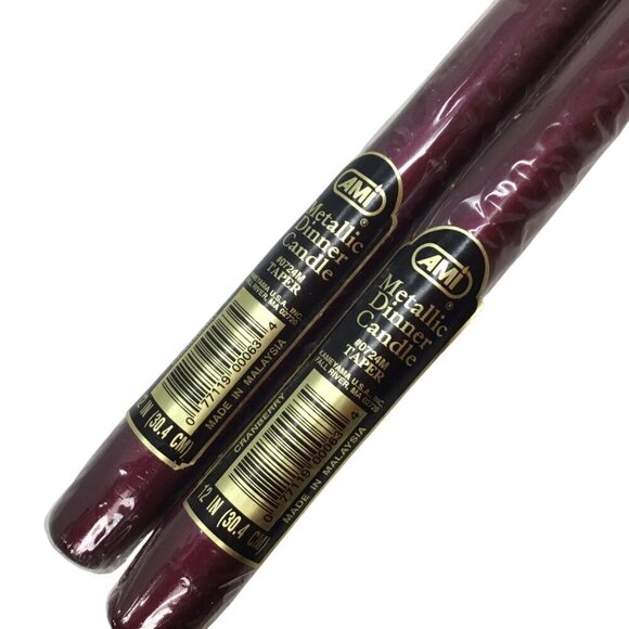 Vintage AMI Metallic Dinner Candle Set of 2 Pair Cranberry 12" Made in USA 0724M - Picture 4 of 5